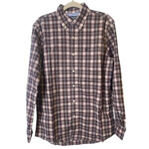 Chaps Cream Burgundy Black Plaid Long Sleeve Casual Button-Down Top Size Medium